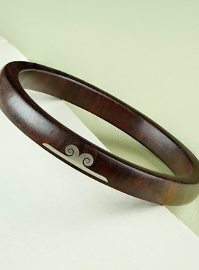 黑檀木镶银如意金箍咒方手镯紫光檀国风情侣款紧箍木镯子手饰品