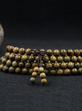 绿檀佛珠手链6-8mm同料檀木手串小孔顺纹红木108颗手饰品批发檀香