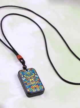 彩绘藏式唐卡平安无事牌吊坠挂件木质品民族风饰品男女项链毛衣