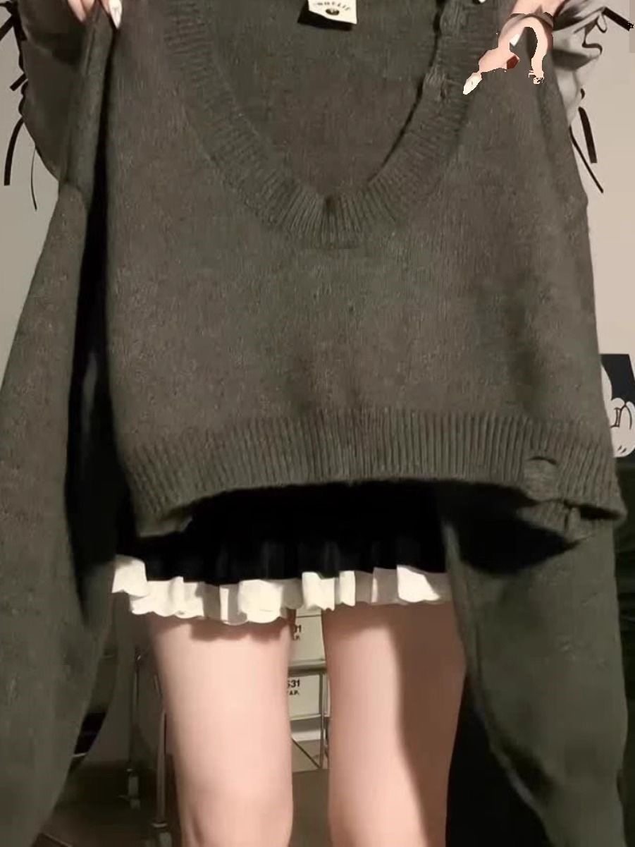 韩系学院风套装美式复古针织毛衣外套背心设计感阔腿牛仔裤三件套,淘宝优惠券,粉丝福利购,淘宝优惠卷