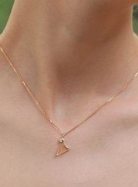 音乐家~S925银镀18K金锆石竖琴吊坠项链女音乐乐器气质款