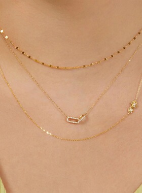 S925纯银双椭圆项链环环相扣双环吊坠镶钻镀14k金欧美亚马逊新款