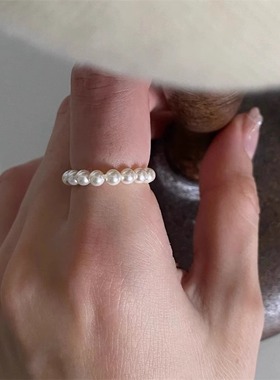 正圆珍珠迷你小珠珍珠戒指女软链条食指中指小众高级感冷淡风