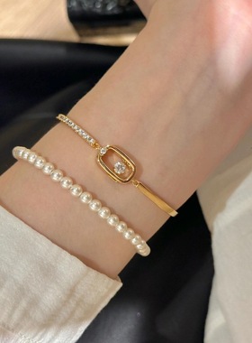 轻奢高级感银色金色微镶锆石灵动手环独特设计时尚百搭气质手