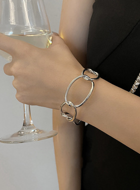 跨境冷淡风镂空链条开口手镯简约时尚设计感手环气质高级感手饰
