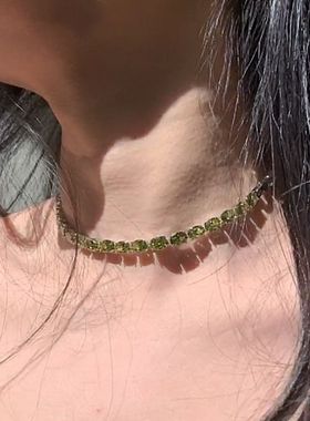 莫奈睡莲/油画色橄榄绿色爆闪choker项链小众设计感项链