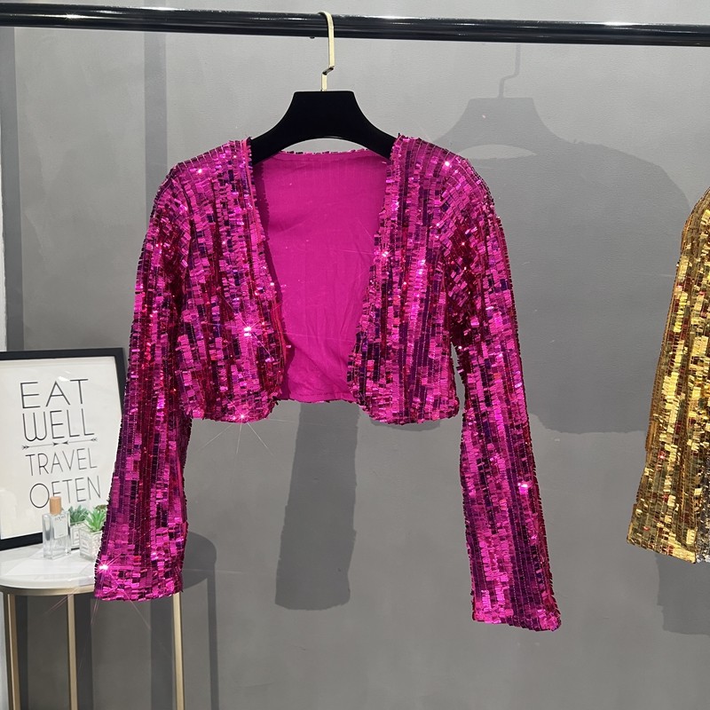 小西装女士2024新款重工亮片气质开衫休闲短款闪闪舞台风外套上衣,淘宝优惠券,粉丝福利购,淘宝优惠卷