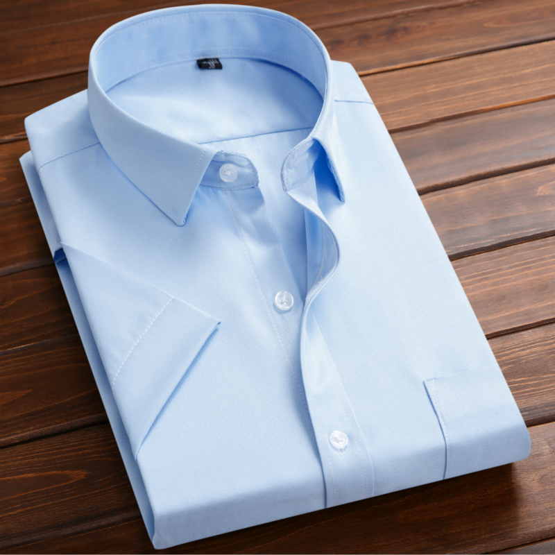 男士白短袖衬衫婚庆休闲宽松长袖衬衣商务通勤正装工作服寸蓝黑 - 图1