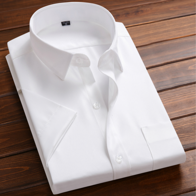 男士白短袖衬衫婚庆休闲宽松长袖衬衣商务通勤正装工作服寸蓝黑 - 图2