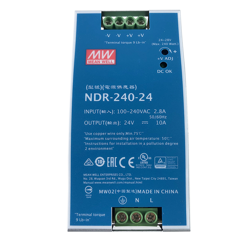 新款NDR-240-24台湾明纬220V转换24V10A导轨式直流PLC替S系列开关