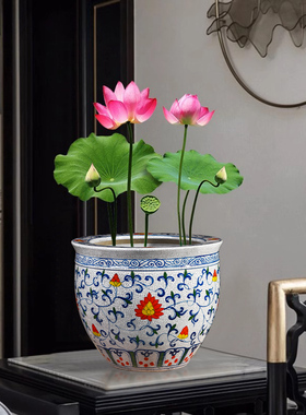 景德镇陶瓷器仿古青花鱼缸客厅乌龟缸睡莲盆老式大水缸庭院荷花缸