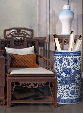 中式风家居客厅电视柜摆设陶瓷器