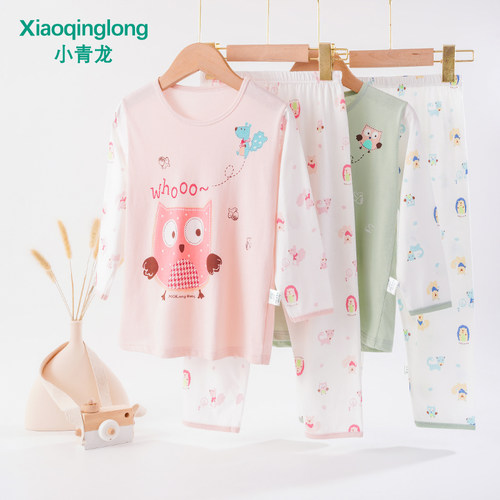 小青龙儿童夏季空调服纯棉睡衣套装超薄宝宝内衣全棉中大童家居服 - 图0
