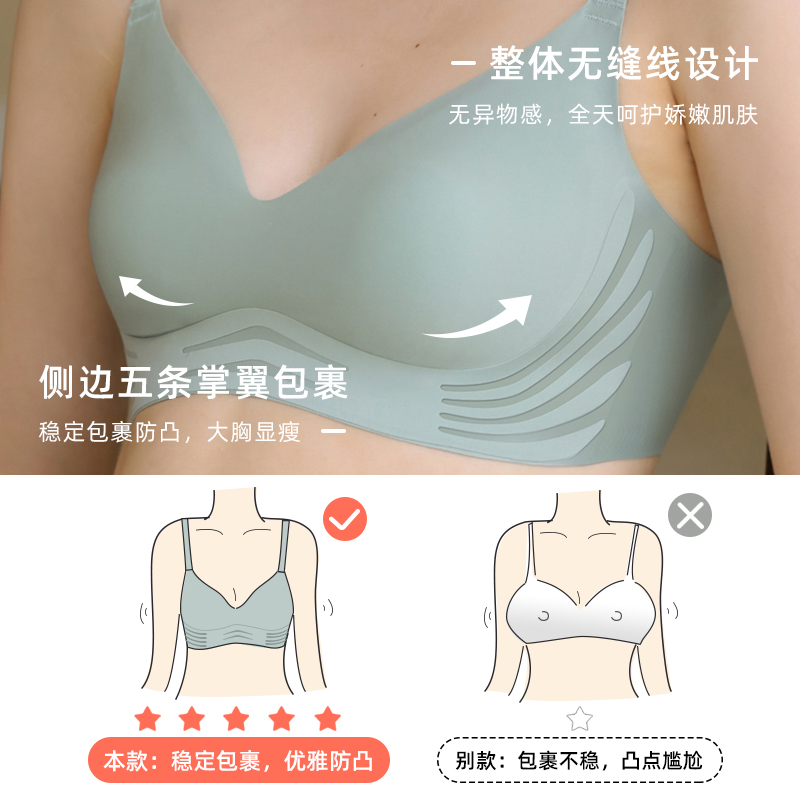 轻薄一体式无痕内衣大胸显小收副乳防下垂无钢圈少女文胸薄款夏天 - 图0