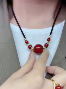 天然原矿朱砂项链正品紫金砂吊坠锁骨项链圆珠坠子挂绳礼物锁骨珠