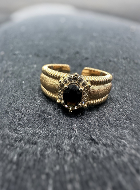 雷公墨钻面戒指中古闪钻宽版拉丝复古开口可调节宫廷风指环新款