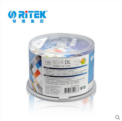 铼德Ritek 光盘 BD-R DL 6X 50G 蓝光可打印 50片桶装 刻录盘50片 - 图1