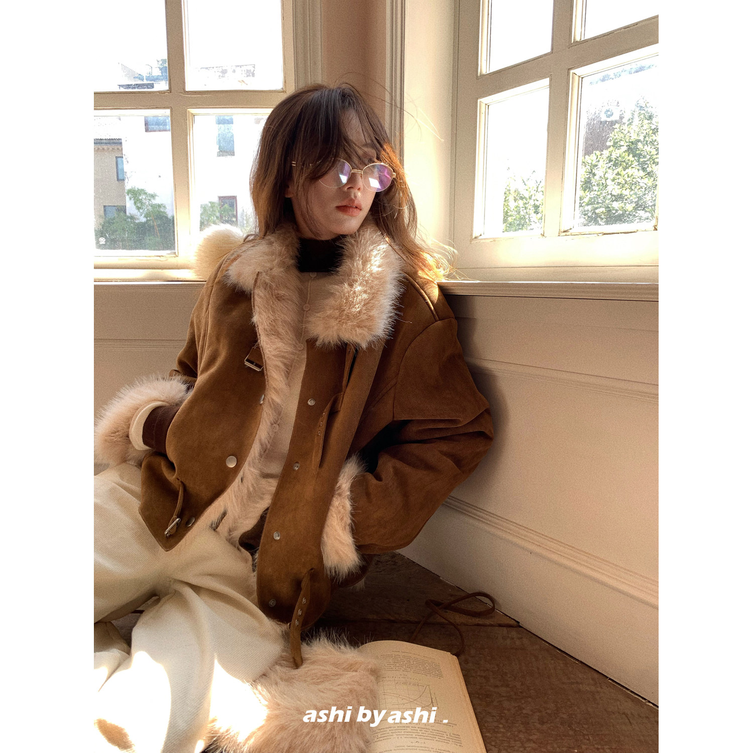 大于诗集 黄昏贝斯特 美式复古立领PU麂皮绒皮毛一体外套女短外套,淘宝优惠券,粉丝福利购,淘宝优惠卷