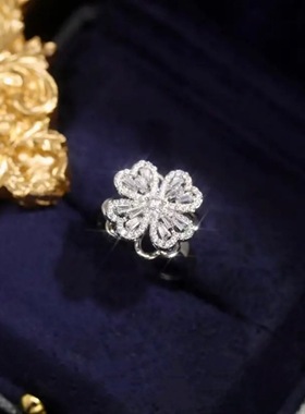 旋转四叶草镶钻项链戒指新款轻奢