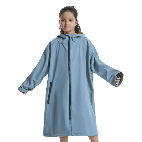 Детский водонепроницаемый ветрозащитный удерживающий тепло пляжный дорожный плащ с молнией для плавания, куртка, подходит для подростков