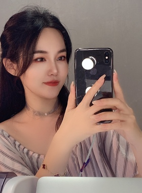 River shop韩国进口双层锁骨链卡脖链浅蓝色雪纺薄透小众性感纯欲