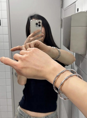 钛钢不掉色竹节手镯女开口夹扣