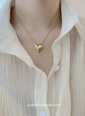 晶品钛钢金色爱心吊坠女小巧精致