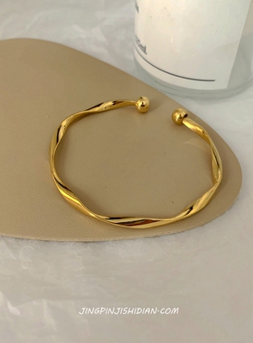 金色纯黄铜不褪色莫比乌斯环手镯