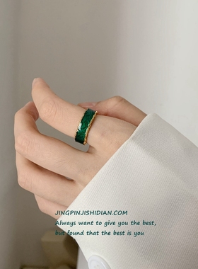 晶品开口可调节随形不规则金色夸张个性欧美风时尚个性绿色戒指女