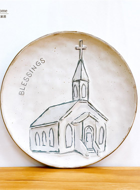 mud陶瓷装饰摆设复古做旧浮雕盘