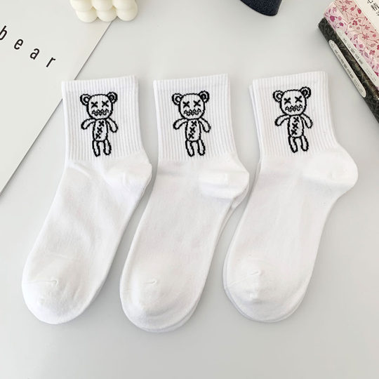 Впитывающие пот и дышащие женские носки из чистого хлопка с милым жестоким медведем