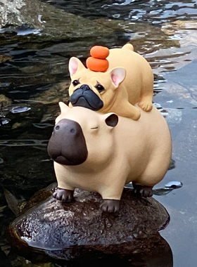 陶瓷小众水豚法斗摆件卡通创意手工桌面可爱治愈家居陶艺装饰客厅