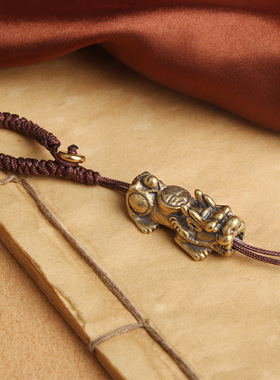 复古黄铜做旧对穿孔福字瑞兽貔貅绳坠手链串珠DIY复古配饰小铜器