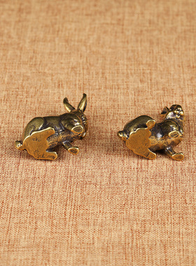 古玩铜器微雕实心生肖小兔子家居