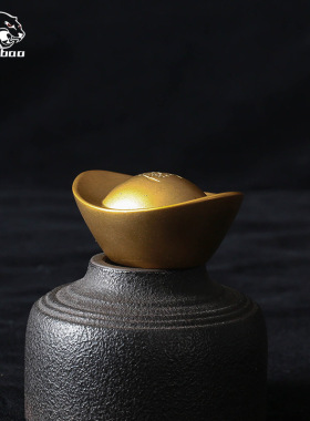 纯黄铜复古法手工匠作旧典藏国风艺术摆件金元宝模型实心茶宠把件