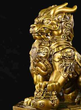 纯黄铜复古法手工匠作旧典藏艺术财福将军八卦麒麟家居店铺开业礼