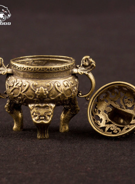 纯黄铜复古法手工匠作旧典藏国风艺术摆件麒麟镂空熏香炉鼎炉文玩
