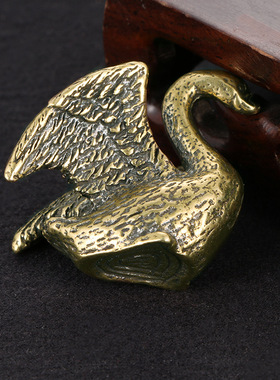 实心纯铜做旧仿古可爱天鹅小摆件家居办公室茶宠手把件工艺品收藏