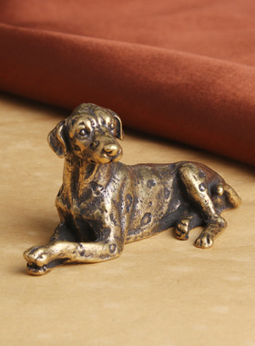 复古典藏国风艺术黄铜摆件古法手工匠作宠物斑点狗财生肖镇纸茶宠