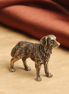 复古典藏国风艺术黄铜摆件古法手工匠作旺财牧羊犬坐生肖狗饰茶宠