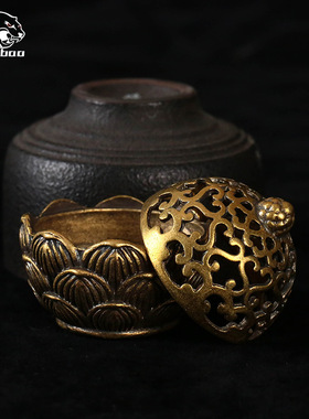 纯黄铜复古法手工匠作旧典藏国风艺术摆件大小号莲花香炉插座禅意