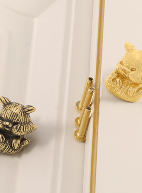 纯黄铜复古法手工匠作旧典藏艺术实心门拉手猫咪小猫挂钩吊钩把手