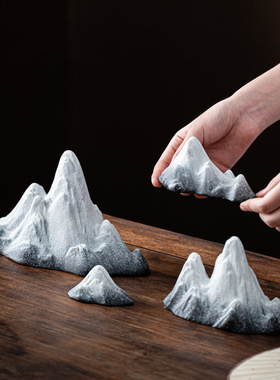 雪山客厅小摆件三合陶瓷造景