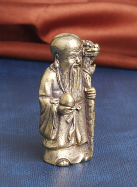 复古典藏国风艺术黄铜摆件古法手工匠作寿星桌面南极仙翁佛像文玩