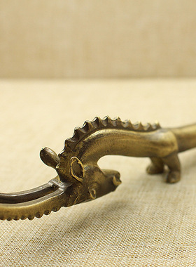 纯铜加长山羊角笔架压纸摆件文玩收藏工艺品黄铜领头羊角铜器茶宠