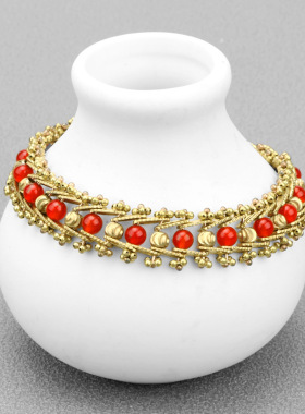 纯黄铜复古法手工匠作旧典藏国风艺术摆件轻奢宫廷手链嵌玛瑙宝石