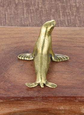 纯黄铜复古法手工匠作旧典藏国风艺术摆件可爱小海豹模型实心茶宠
