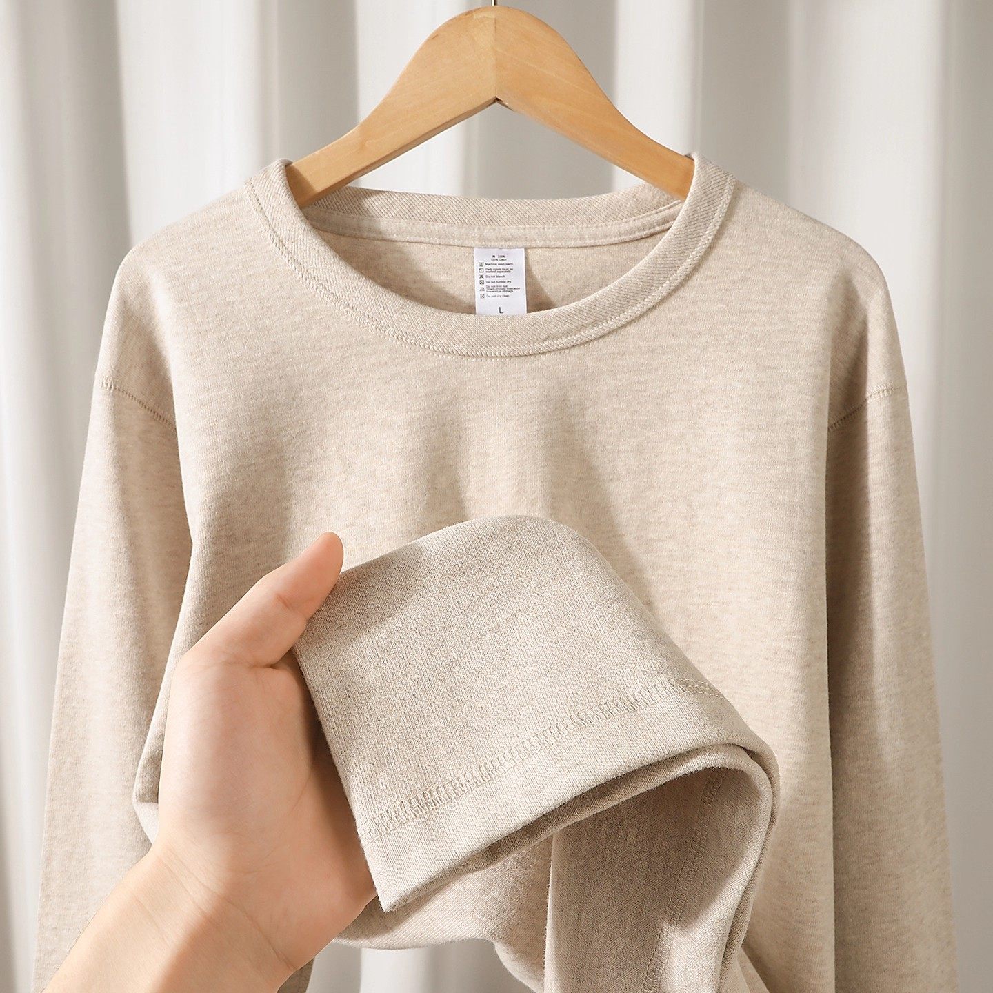 新疆纯棉400g重磅奶茶色圆领长袖t恤秋冬季厚实内搭打底衫男女款,淘宝优惠券,粉丝福利购,淘宝优惠卷