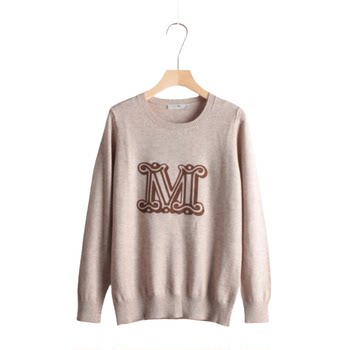 Niuniujia M's Spring and Autumn Women's Cashmere Round Neck Simple Letter Pattern Long Sleeve Pullover Sweater 6117