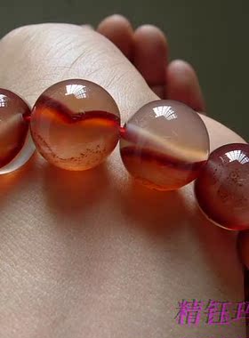 新鲜出炉正品巴西玛瑙手链16mm 纯天然红色通透荧光 男士手串礼物